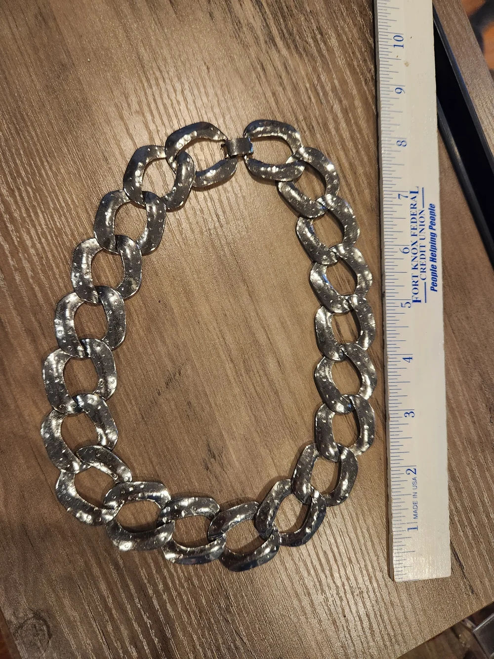Vintage Silver Hammered Curb Link Necklace 8